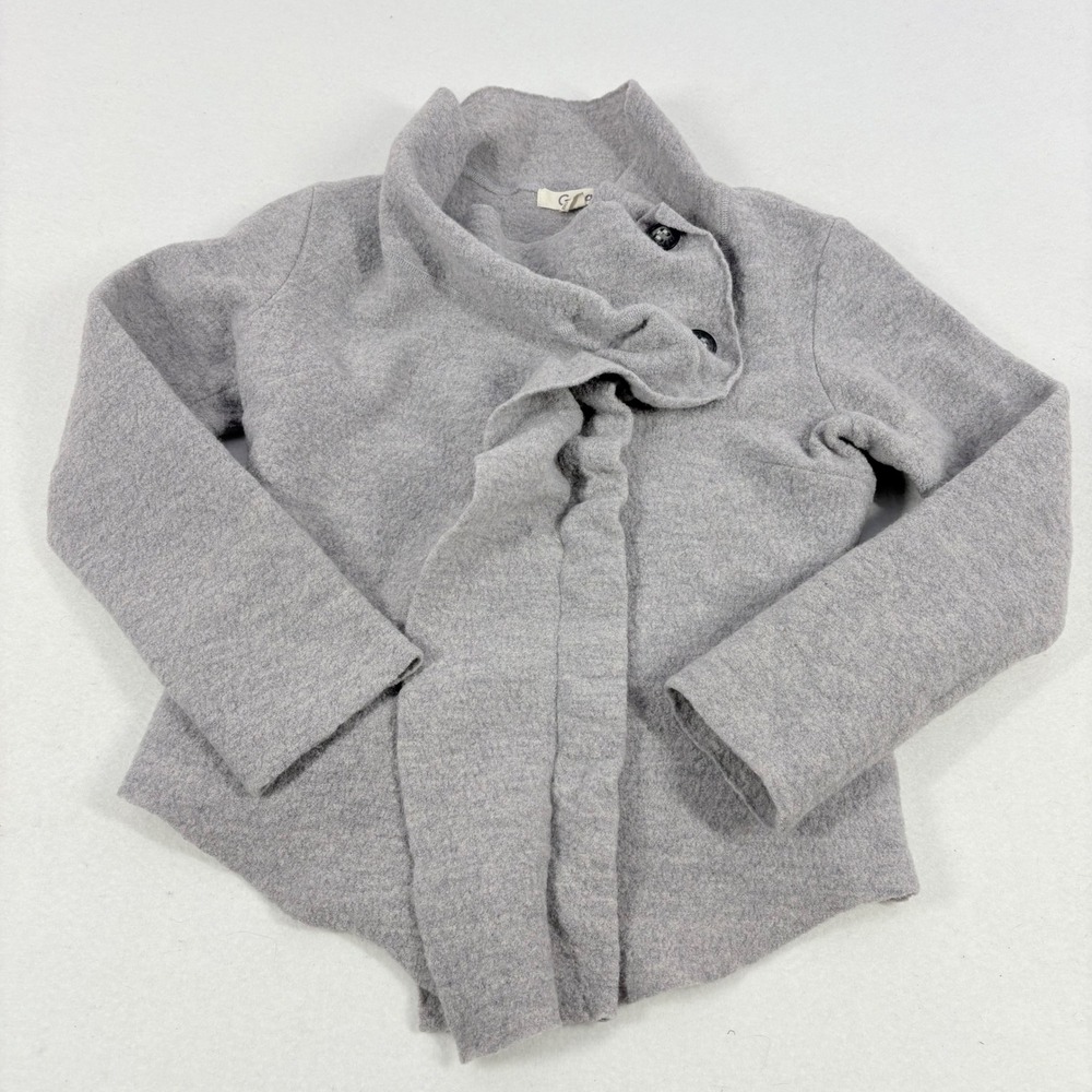 Groa Asymmetrical Button Up Jacket Womens S/M Grey Lagenlook Boiled Wool Scandi